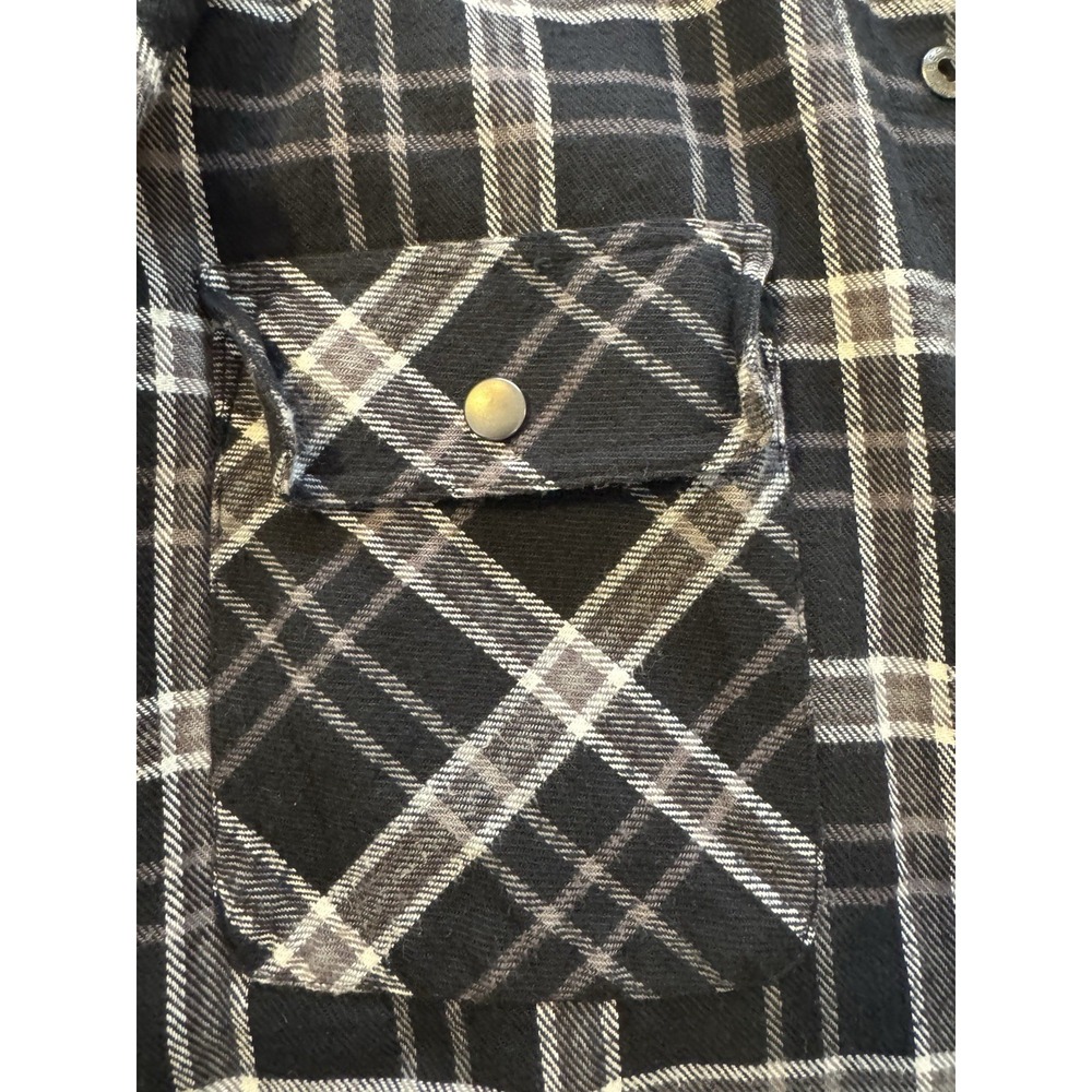 Denim Reversible Jacket Men's Black Plaid Lined Snap Front‎ Sz Large Barn Coat - Picture 6 of 13